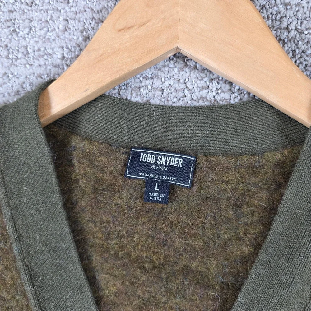Todd Snyder Mens Baby Alpaca Merino Wool Blend Cardigan Sweater Green Large